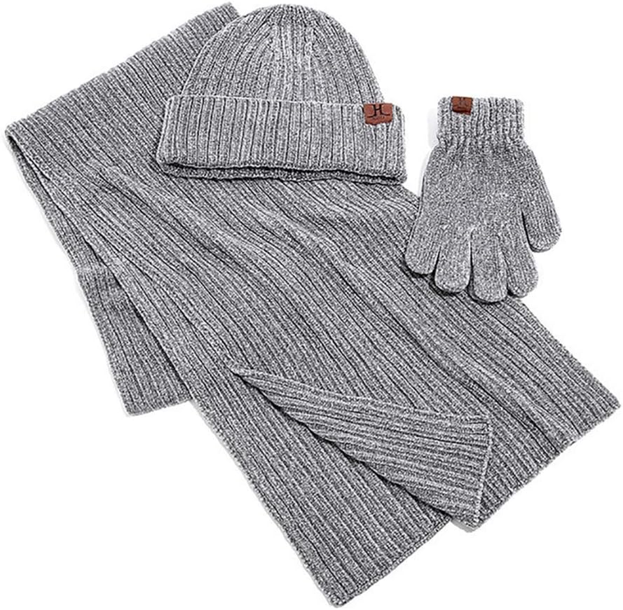 Chenille 3-Piece Set Warm Winter Beanie Hat, Scarf, Touch Screen Gloves Winter Set
