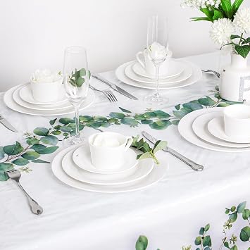 Remagr 3 Pack Eucalyptus Leaves Plastic Tablecloth Disposable