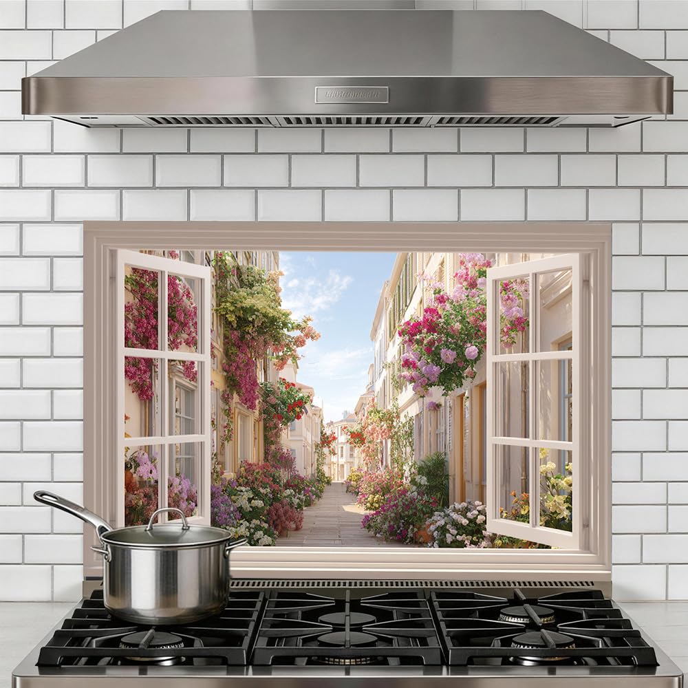 Autocollant cuisine anti-huile grand format mural fleurs 90x60