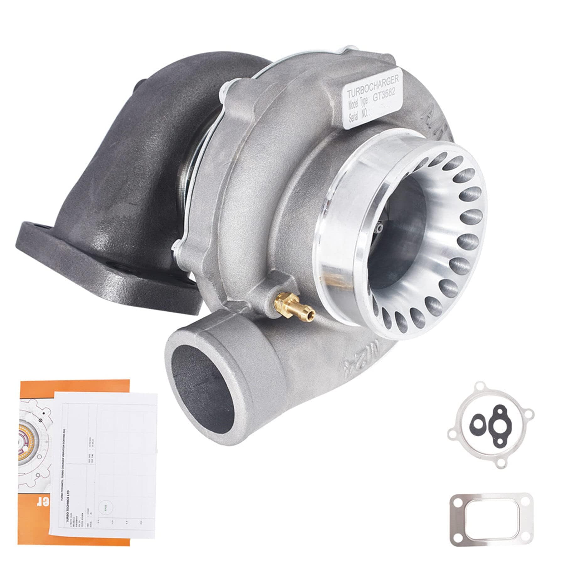marddpair GT3582 GT35 GT3582R Turbo Charger T3 4-Bolt AR.70/63 600HP Anti-Surge Compressor Universal Turbocharger Replacement for 2.5L-6.0L Engines