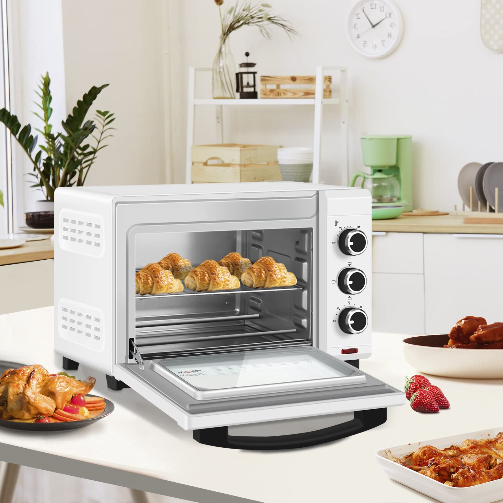 WOLTU Horno Pequeño Sobremesa 21 L, 1280 W, 100-230℃, Calor Superior e Inferior, Temporizador 0-60 Min, Blanco
