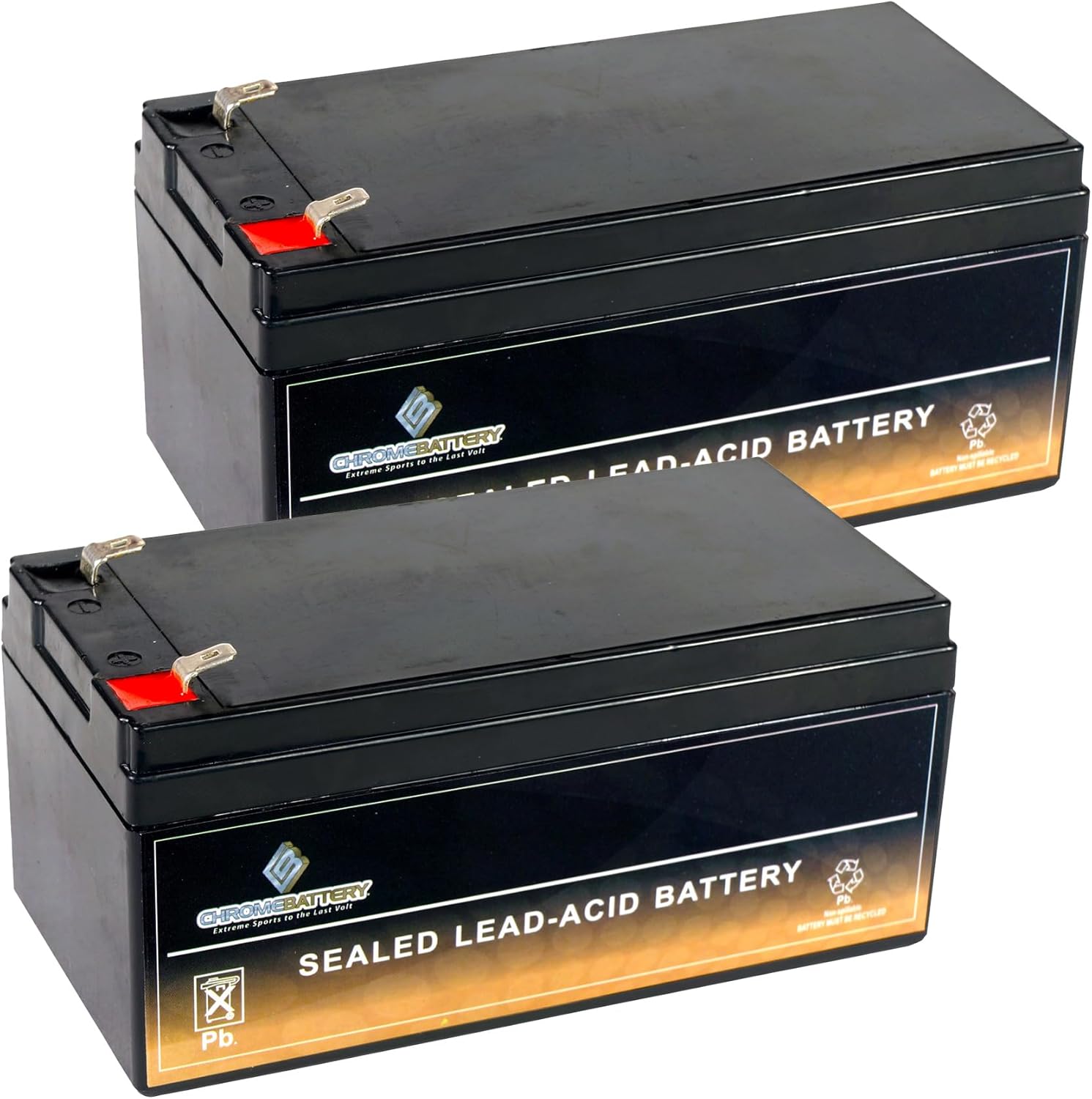 CB CHROMEBATTERY 12V 3.2Ah SLA Battery – F1 Spade Terminal – 2 Pack - Deep Cycle Design Rechargeable Power for Alarms, Scooters, Toys & More – Sealed Lead Acid