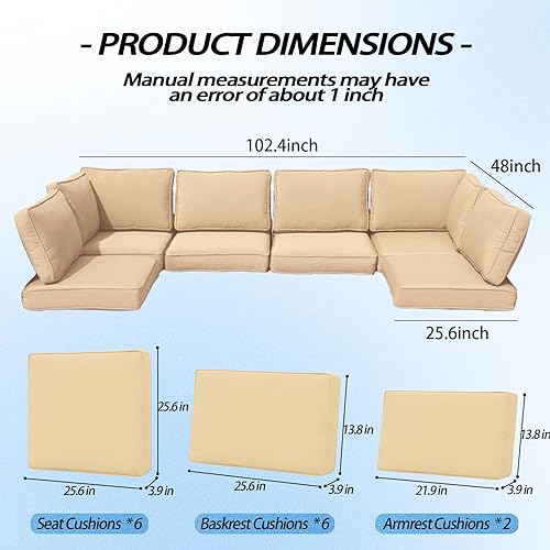 Miniatura 3 de Cojines de exterior para muebles de patio, 14 cojines de repuesto resistentes al agua para 6 asientos, cojín de sofá para patio, forro y funda