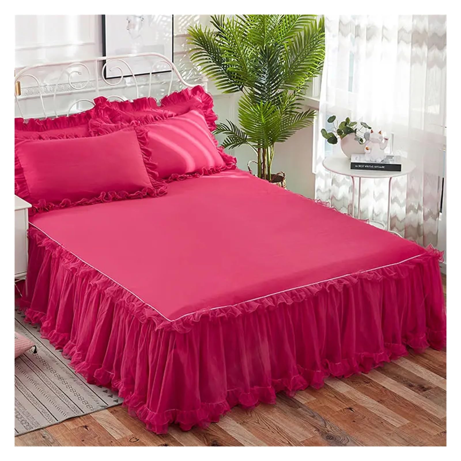 Bed Skirt Non-slip Mattress Cover Ruffled Lace Bedsheet Cover Protector Home Bedspread(H,150x200cm)