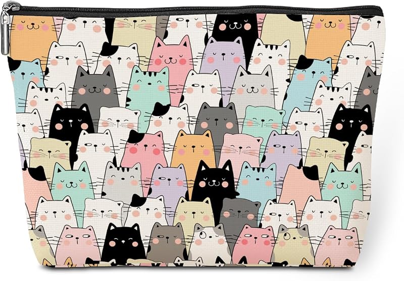 Necessaire jeilink com estampa de gatos, algodão e linho, zíper metálico, 20,07 x 5,08 x 17,78 cm