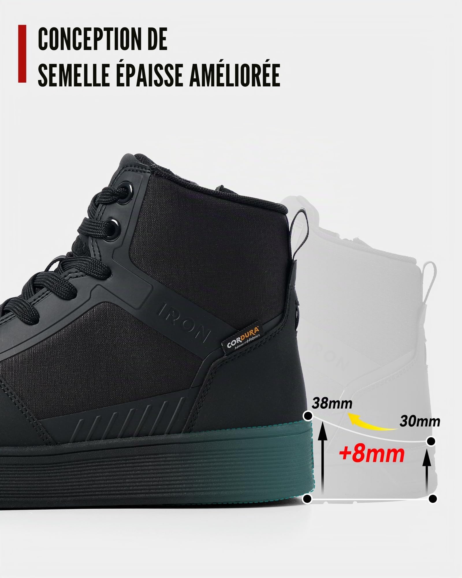 RIDEIRON Chaussures Moto Bottes Moto Hommes Normes CE | Semelle épaissie Adaptées à Toutes Les Saisons Imperméables Antidérapantes Respirantes à la Mode et Cnfortables Noir