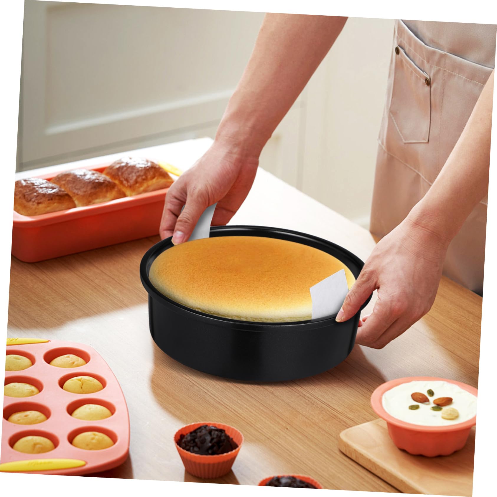 GALPADA 3piezas Molde para Pasteles Redondo y Profundo Moldes para Galletas con Papel Pergamino para Hornear Suministros para Repostería Casera para Tortas y Bizcochos