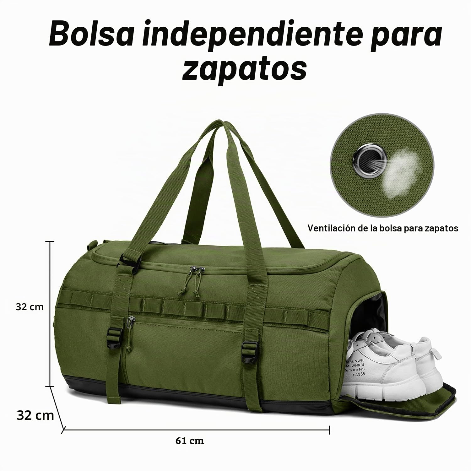 Bolsa de viaje de 60 l con compartimento para zapatos, grande, bolsa de deporte, mochila para hombre y mujer, impermeable, para fin de semana, equipaje de mano, 60L-MOLLE