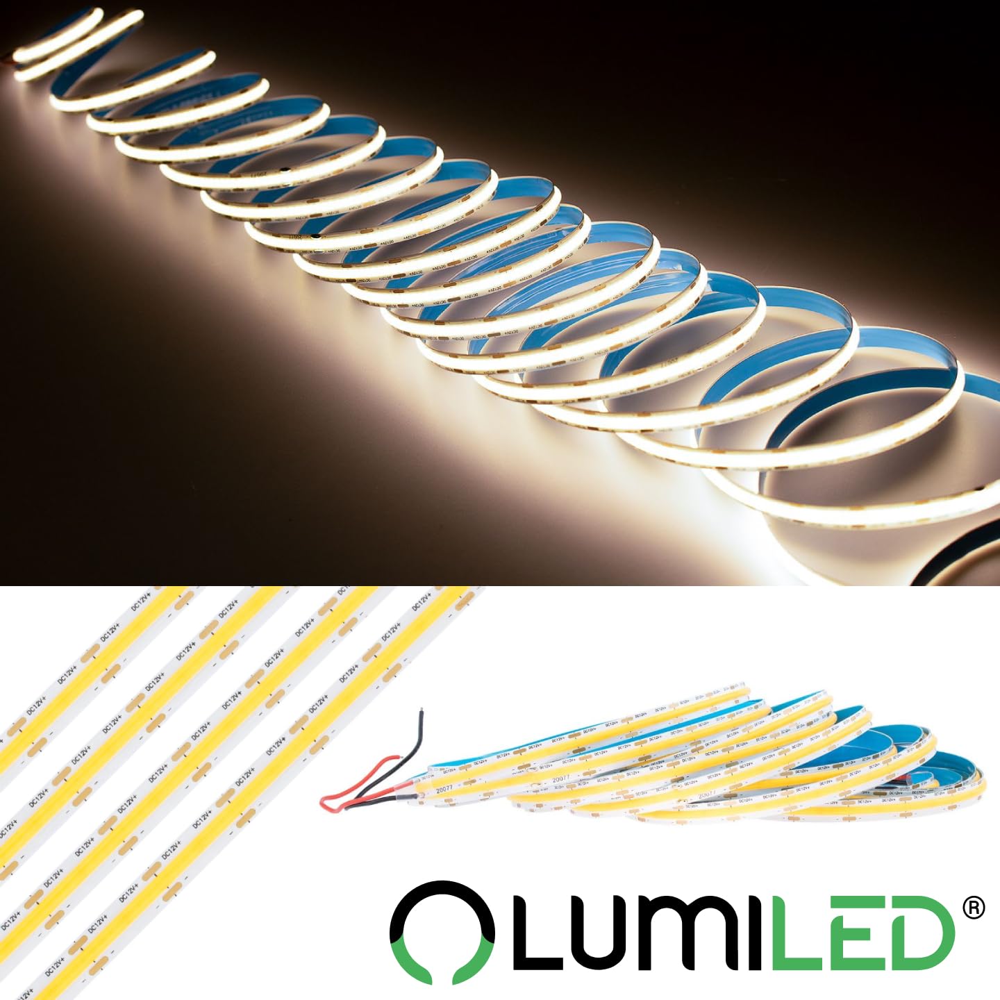 Lumiled LED Streifen 5M, 1920 LEDs 12V neutralweiß 4000K, 50W NEON LED Strip, COB LED Band IP65 wasserdicht, Hohe Helligkeit 5500 lm Selbstklebend, Lichtband Außenbereich Küche, ohne Netzteil