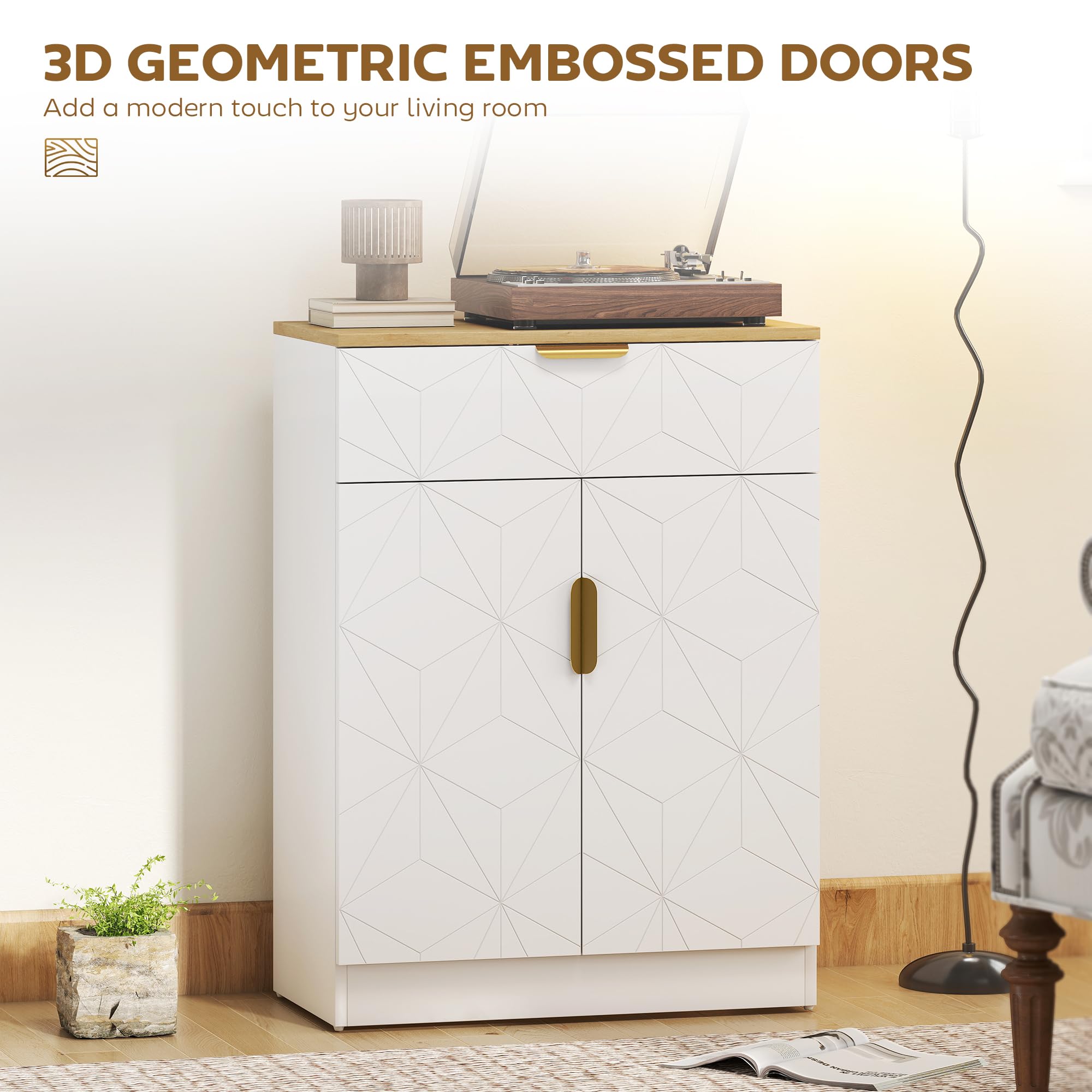 HOMCOM Sideboard Storage Cabinet, Modern Storage Cupboard with Drawer and Adjustable Shelf for Living Room, Kitchen, Dining Room, Entryway, White - 5