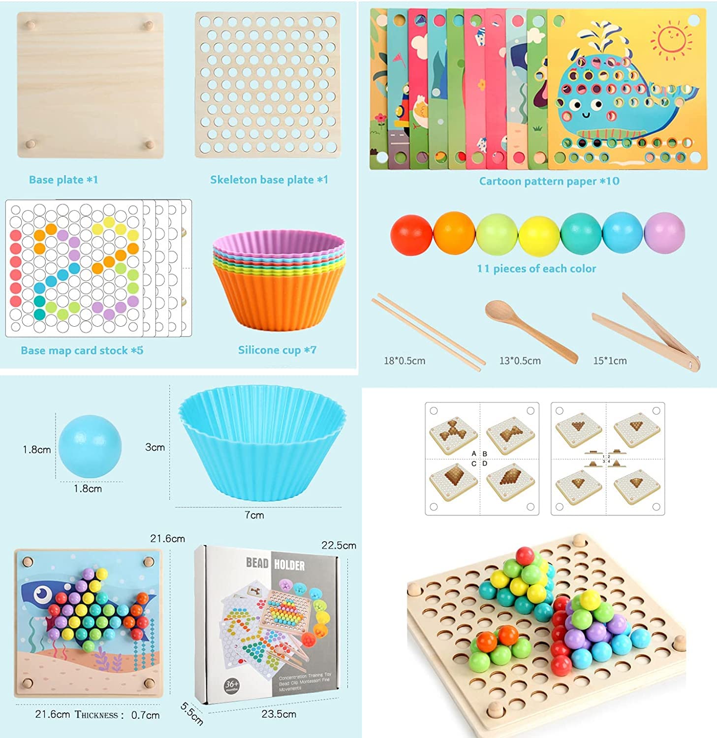 TRUEIN Montessori, 33 pezzi giocattolo in legno, perline di legno da infilare per bambini a partire da 2, 3, 4, 5, gioco educativo, in legno vegetale, frutta e verdura, giochi per ragazze