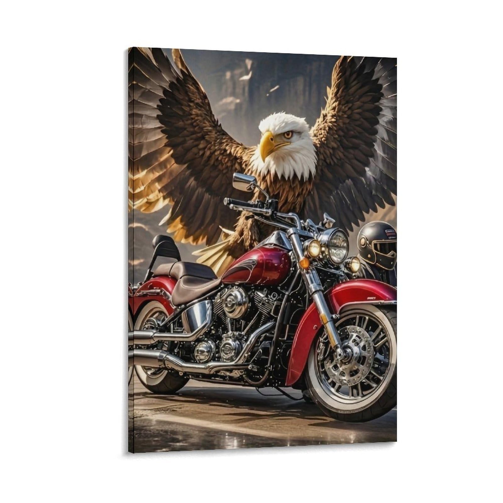 DHBANEIOK Eagle Motorcycle Art Poster Artwork Canvas Prints Picture Modern Wall Art Picture Wall Hanging for Living Room Bedroom Home Decorations 20x30inch(50x75cm)