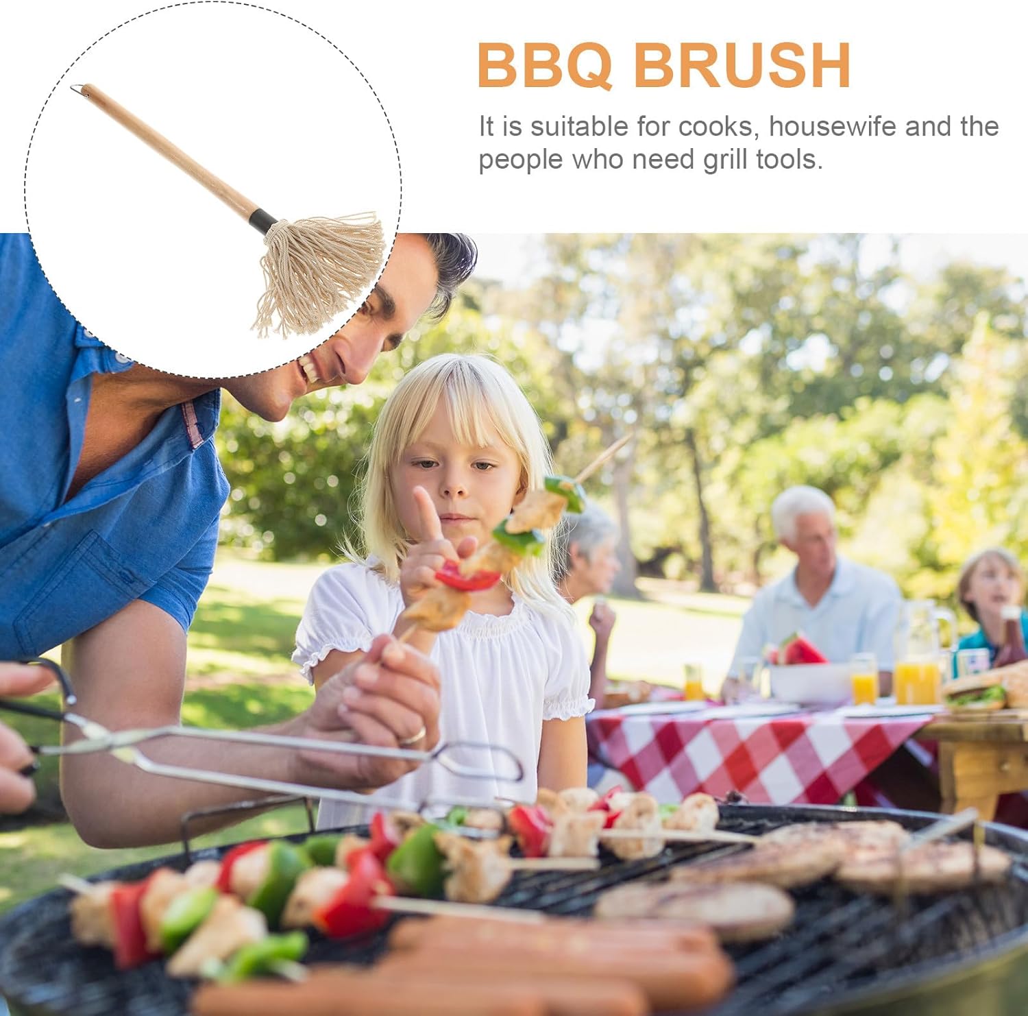 6Pcs Grill Basting Brush Set with Replaceable Cotton Yarn Heads and Wooden Handles for Bbq Cooking and Outdoor Grilling Oil Baking Application