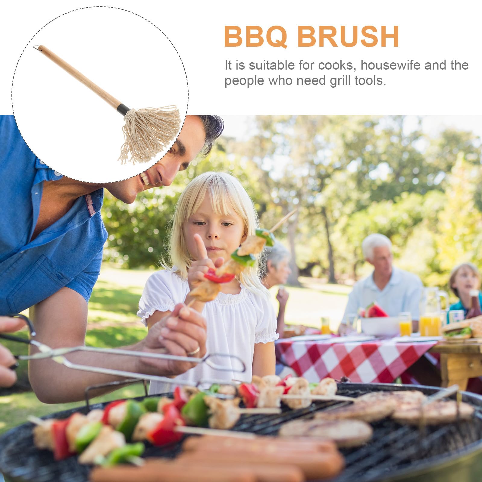 Garneck 8 Stück Grillpinsel mit Baumwollgarn 6 Ölköpfen und 2 Holzgriffen Praktisches Grillzubehör für Einfaches Auftragen Beim Barbecue und Grillen