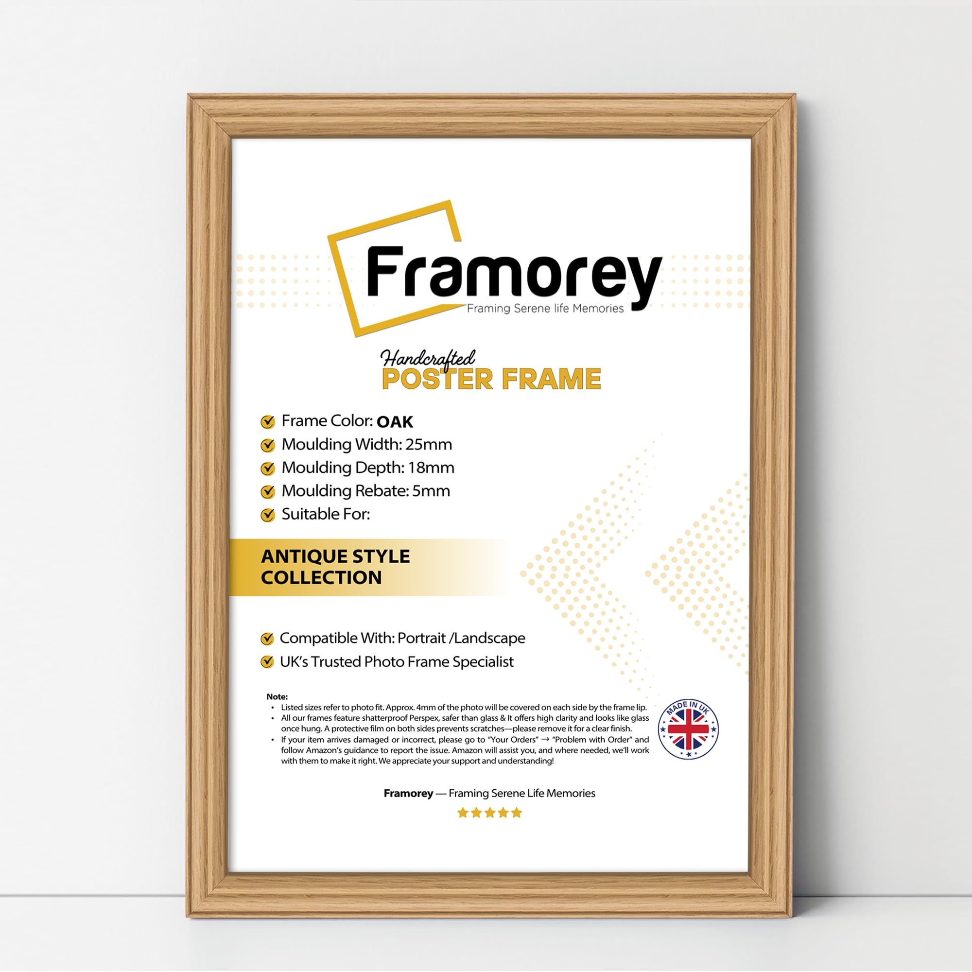 FRAMOREY Oak 16x7 Inch Size Picture Frame, Wall Hanging Photo Frames, LW Antique Style Print Poster Frame, Wall Hanging Frames, Home Decor Frame,