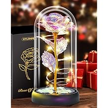 Otlonpe Forever Glass Rose Flower - Mom Womens Gifts for Christmas Valentines Mothers Day - Anniversary Birthday Gifts for Her Wife Girlfriend Grandma Daughter Sister, Holidays Home Decor (Colorful)