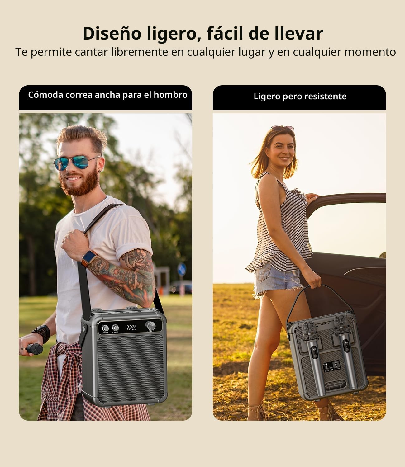 Máquina de Karaoke con 2 micrófonos inalámbricos, Altavoz Karaoke Profesional para Adultos, Bluetooth portátil con Luces LED,para Fiestas,Regalo,al Aire Libre.Sostener TF/USB/TWS/Mic/AUX