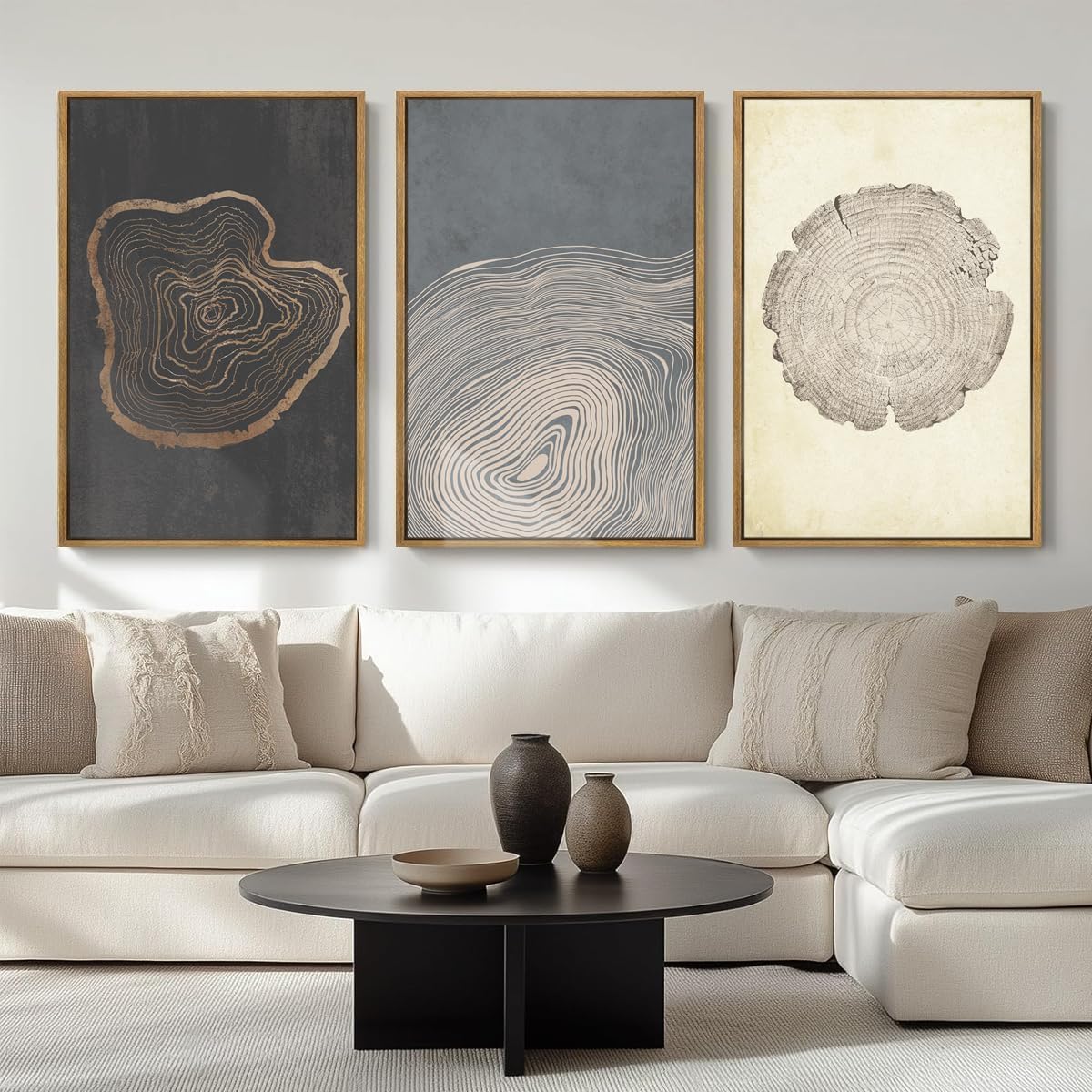 Anyzal Framed Tree Ring Canvas Wall Art Set of 3 Modern Tree Spiral Art Print Nature Abstract Wall Decor Wood Artwork for Living Room Bedroom Office 12x16