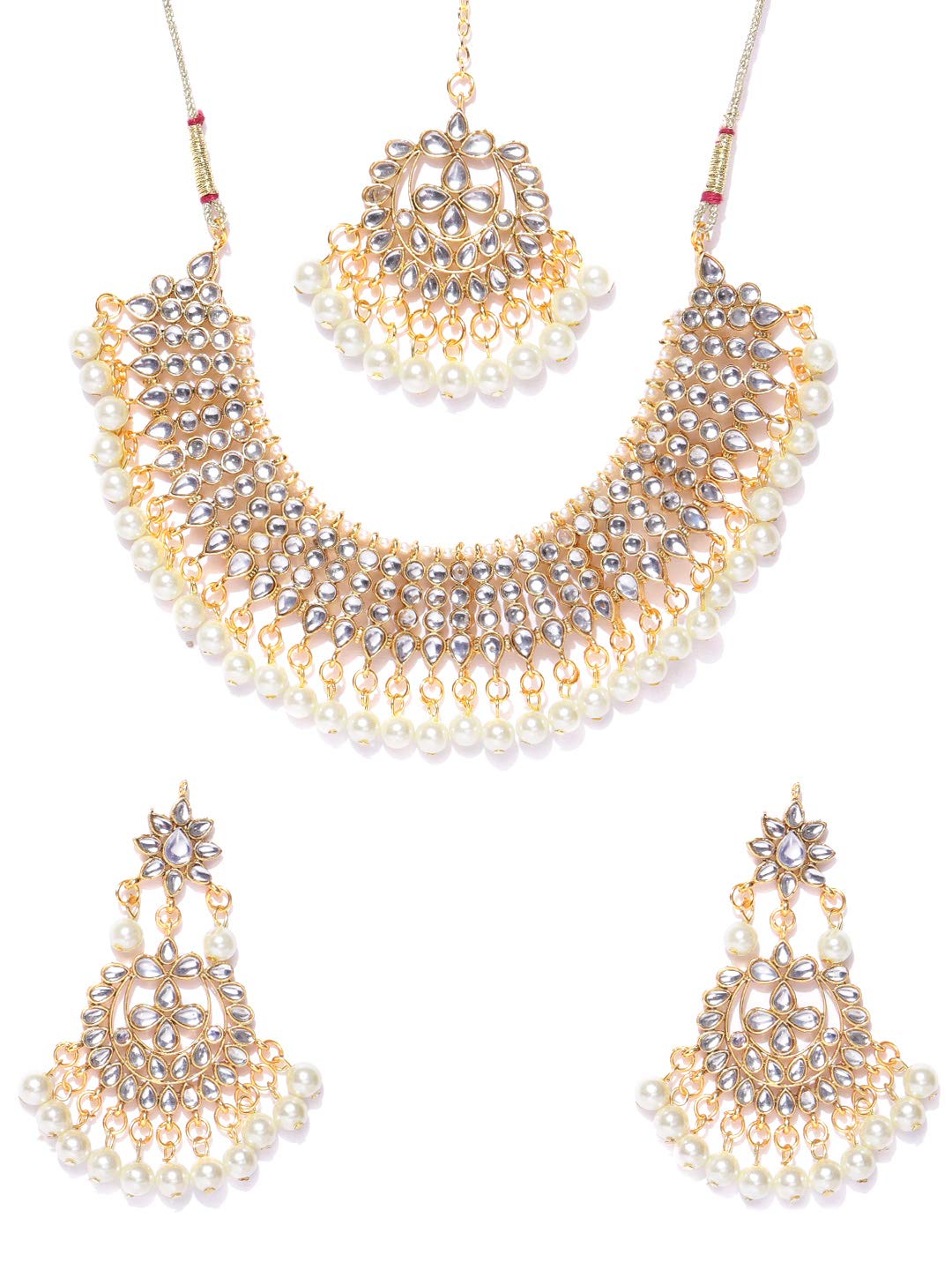 Plated Kundan Wedding Bridal Necklace Set with Earrings