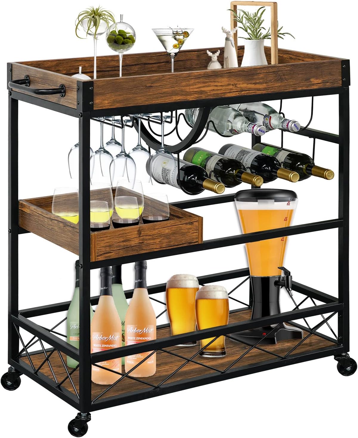 WGX Design For You Wood and Metal Wine Rack with Wheels