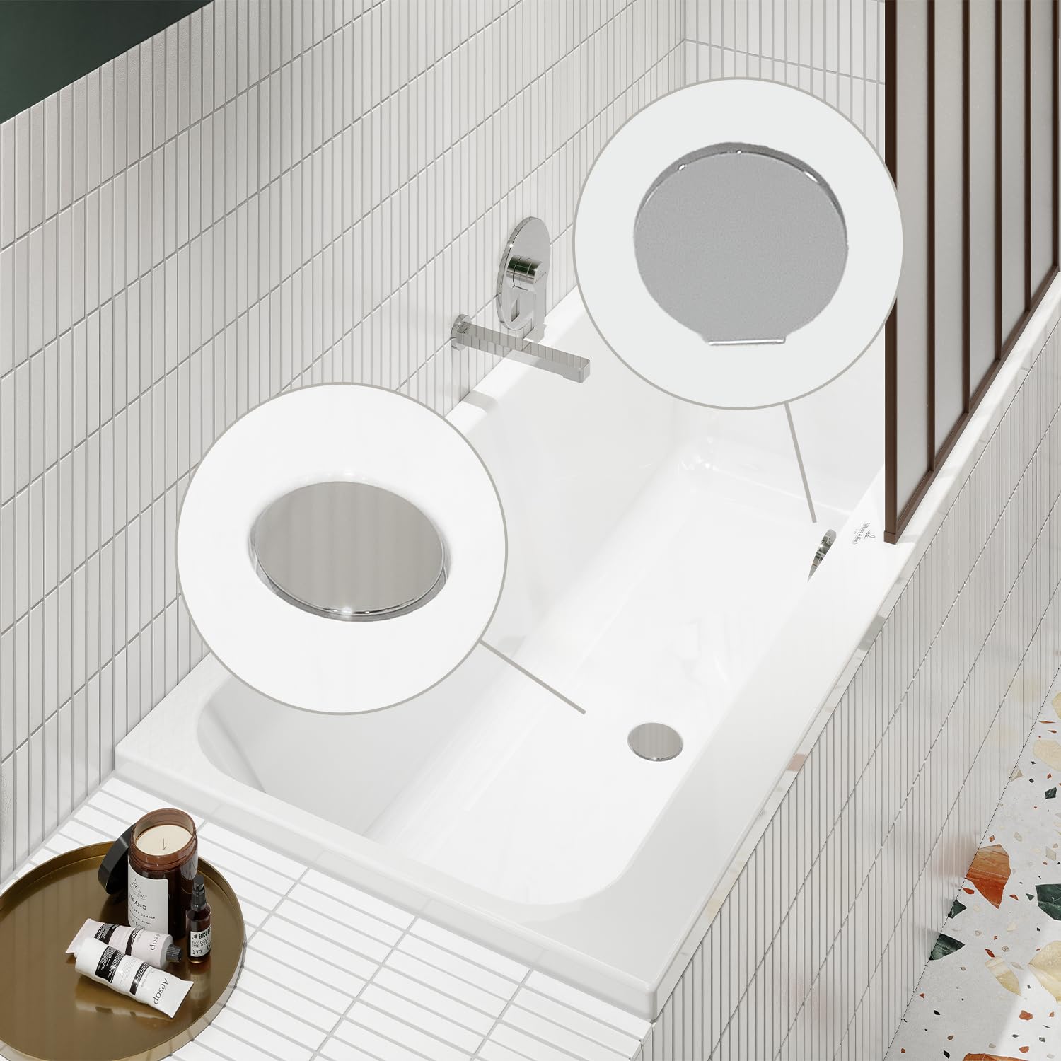 Villeroy & Boch Ensemble de vidage et de trop-Plein, Garniture de vidage et de trop-Plein pour Baignoire, Ensemble composé d'un Meuble Bas et d'un Set de Finition, Accessoires de Salle de Bains