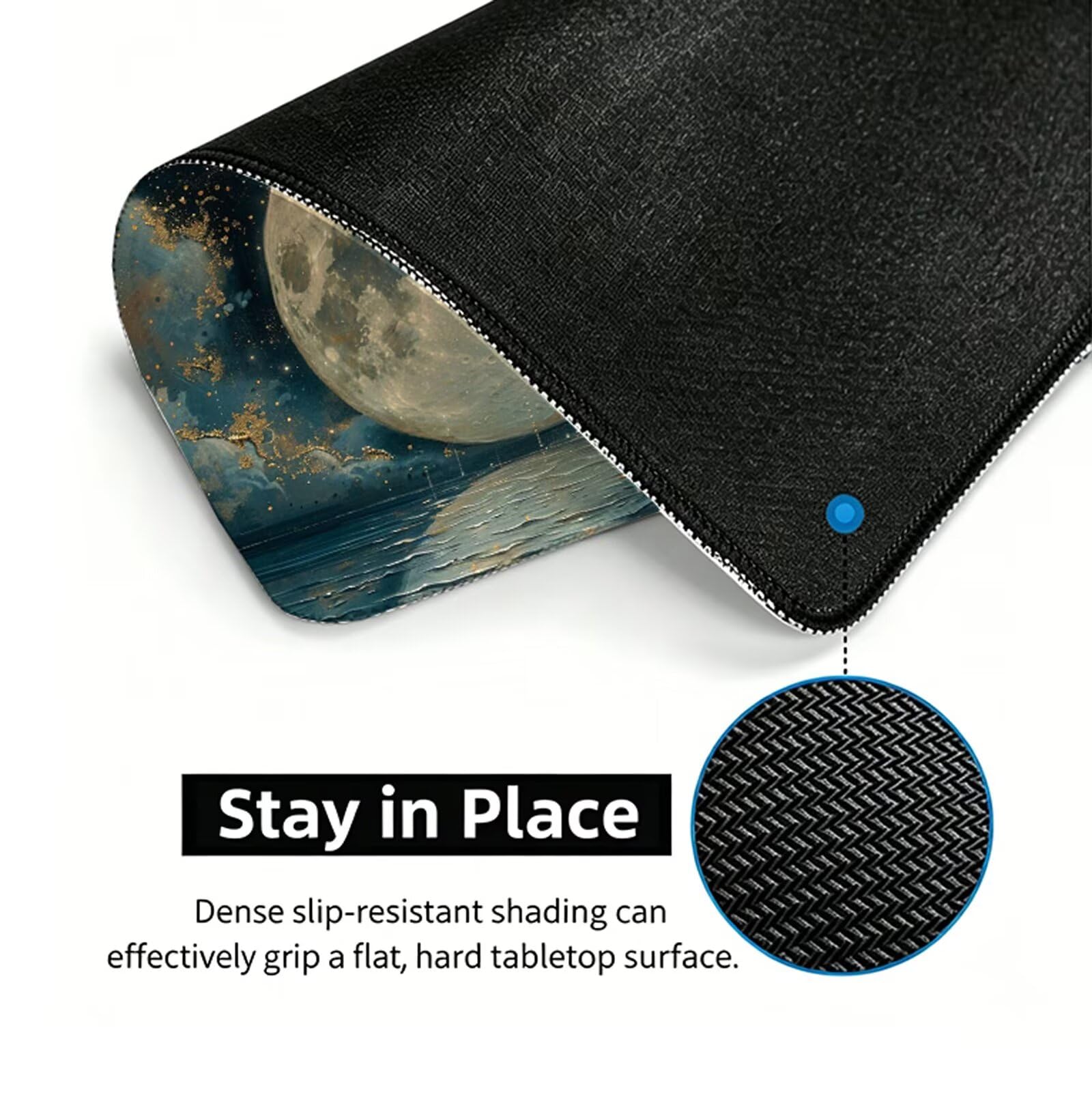 Azul Alfombrilla Ratón XXL 150x80 cm Mouse Pad Grande Gaming Luna Alfombrilla Escritorio Antideslizante, Protector de Mesa para Ordenador y Teclado, Bordes Cosidos, Accesorios Oficina, Regalo W6-317