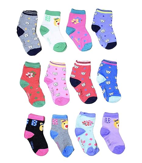 Stylebaby Pack of 12 Pairs Adorned with prints Baby Socks for Baby Boys and Girls 2 to 3 year old baby
