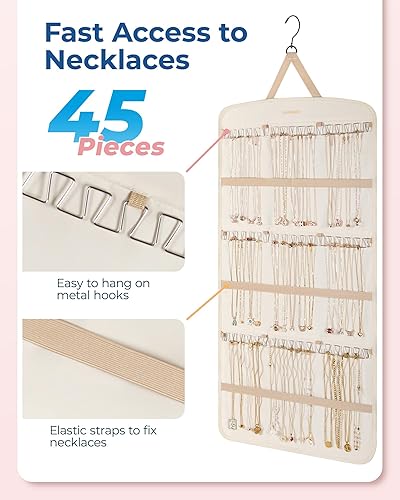 Miniatura 60 de BAGSMART Organizador colgante de joyas, soporte para collares, aretes y anillos, con 20 bolsas de joyería, rollo de almacenamiento de viaje con Negro
