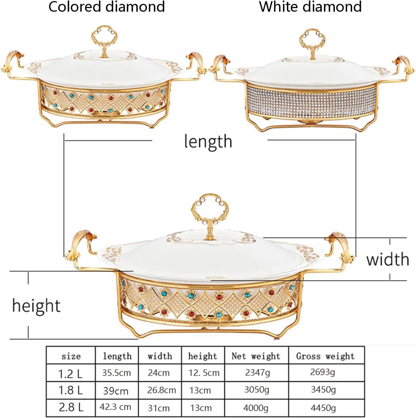Servidor y Calentador de bufé para Catering - Juego de bufé con Placa calefactora de Acero Inoxidable, Calentador de Alimentos para Eventos con Tapa de Cristal y empotrable (Diamante Blanco,