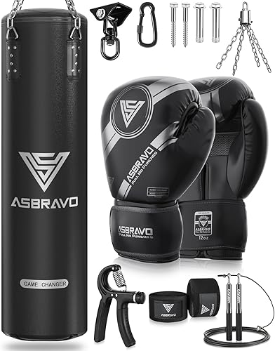 Saco de boxeo para adultos, juego de bolsa de boxeo pesada de poliuretano de 4 pies, guantes de 12 onzas para MMA Muay Thai Kickboxing,