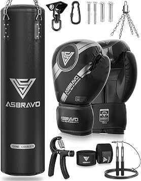 Punching Bag for Adults, 4ft PU Heavy Boxing Bag Set 12OZ Gloves for MMA Muay Thai Kickboxing Training Home Gym, Martial Art Unfilled