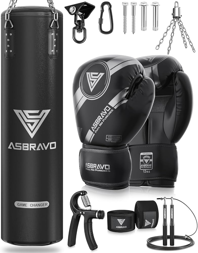 Punching Bag for Adults, 4ft PU Heavy Boxing Bag Set 12OZ Gloves for MMA Muay Thai Kickboxing Training Home Gym, Martial Art (Unfilled)