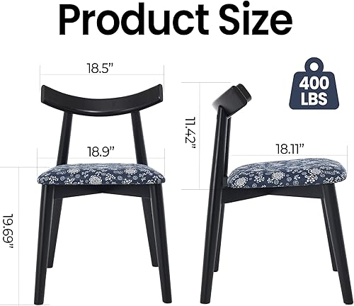 Miniatura 2 de Juego de 2 sillas de comedor modernas de mediados de siglo, elegantes sillas de comedor con respaldo curvado con asiento tapizado, marco de madera