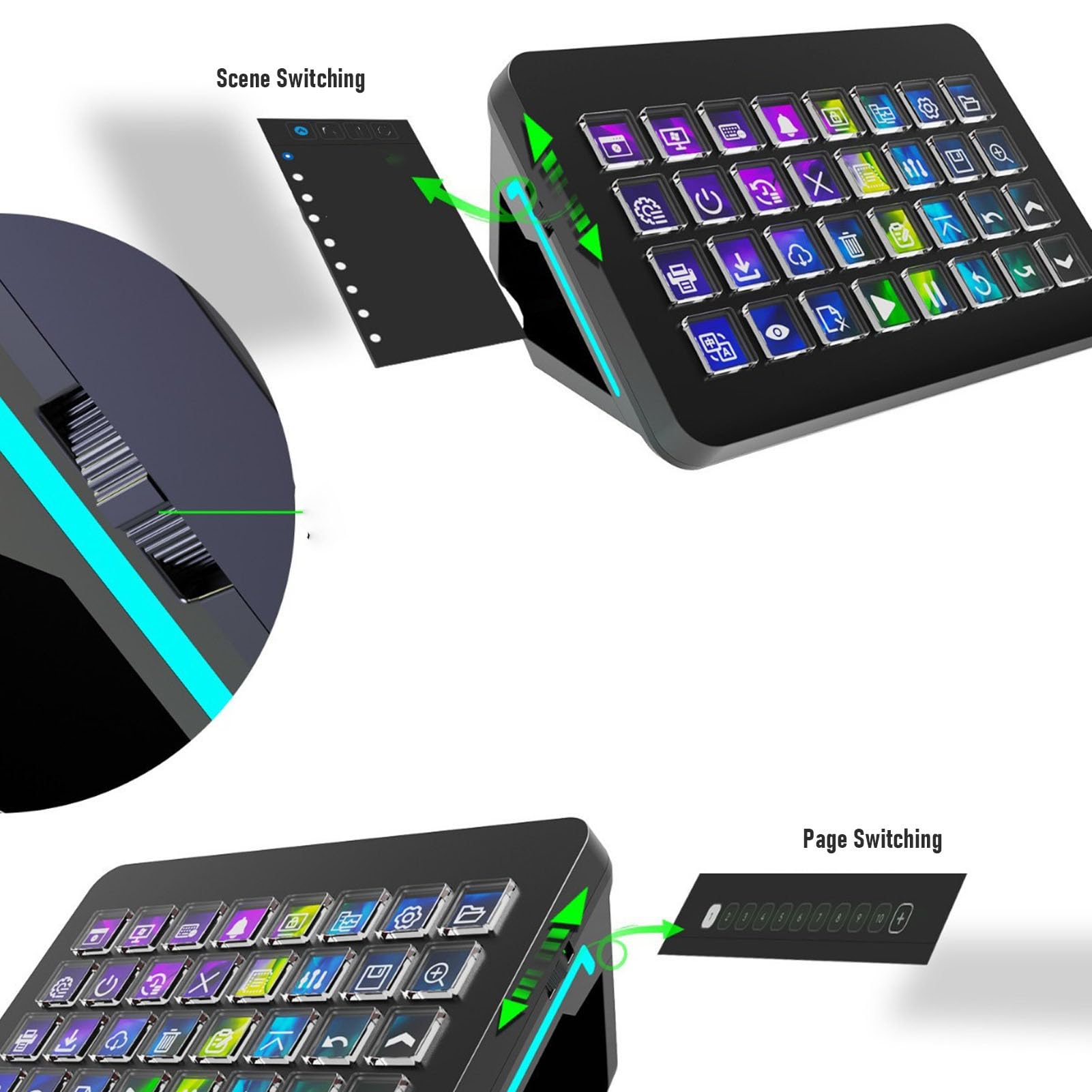 Fabater Teclado Macro Programable LCD de 32 Teclas, Controlador de Estudio Stream Control Deck con Imágenes de Pantalla Personalizables, para Transmisión en Desde PC, OBS, Twitch (Black)