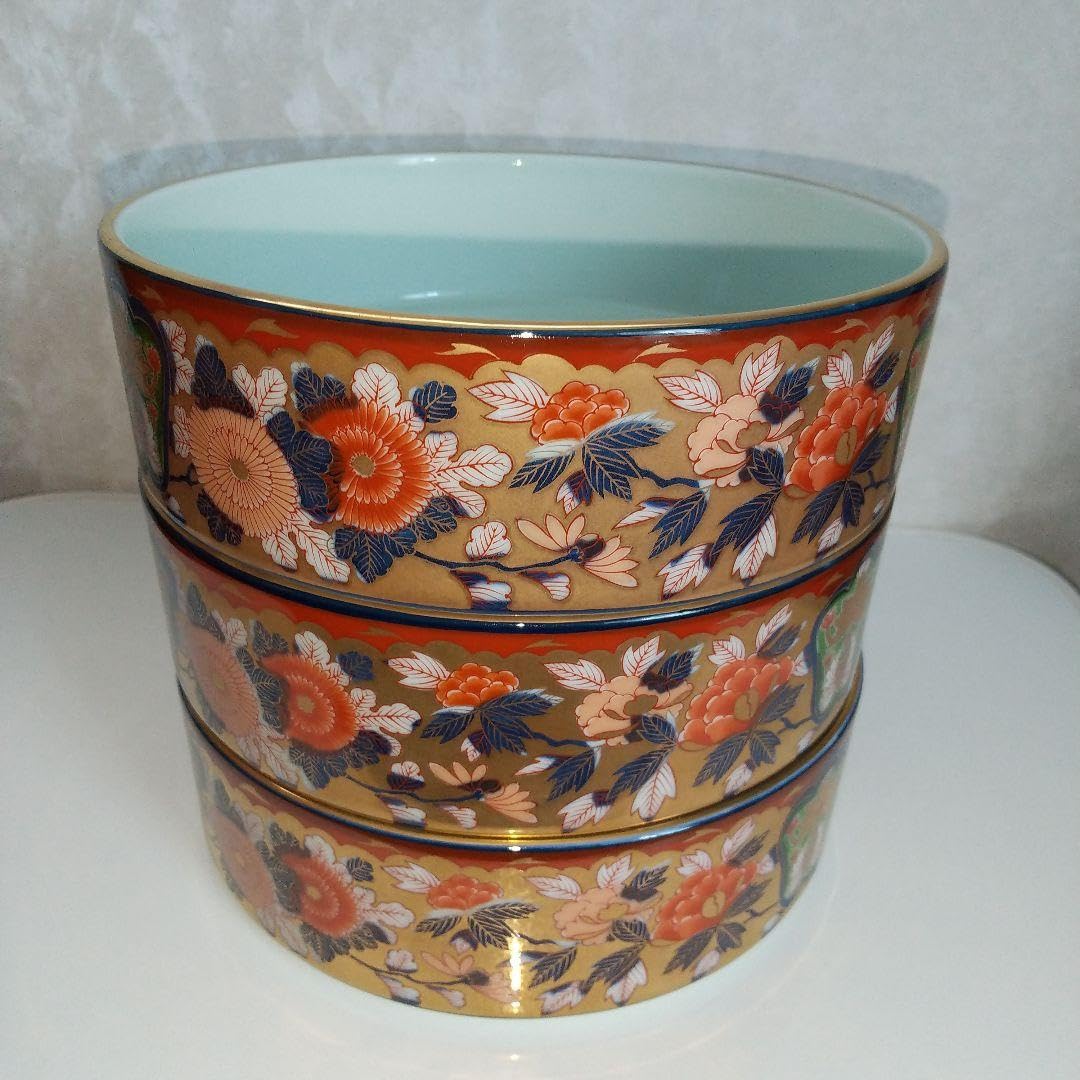 Amazon.co.jp: 其泉作 古伊万里 三段重 重ね鉢 有田焼 極錦 金彩  