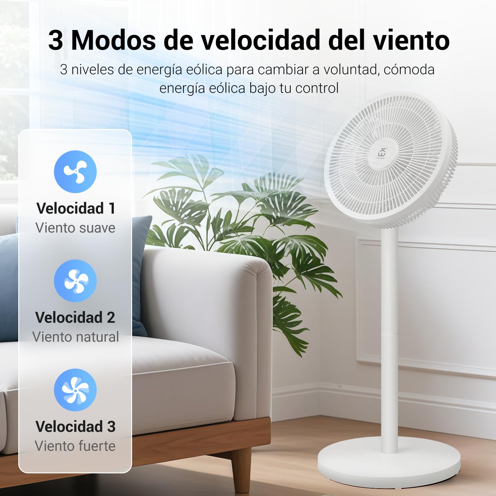 EXTRASTAR Ventilador de Pie Silencioso, oscilante, Modo Noturno, 3 velocidades, diámetro de hélice 32 cm incluye aspas y control remoto, Con Aspas, Moderno, Color Blanco