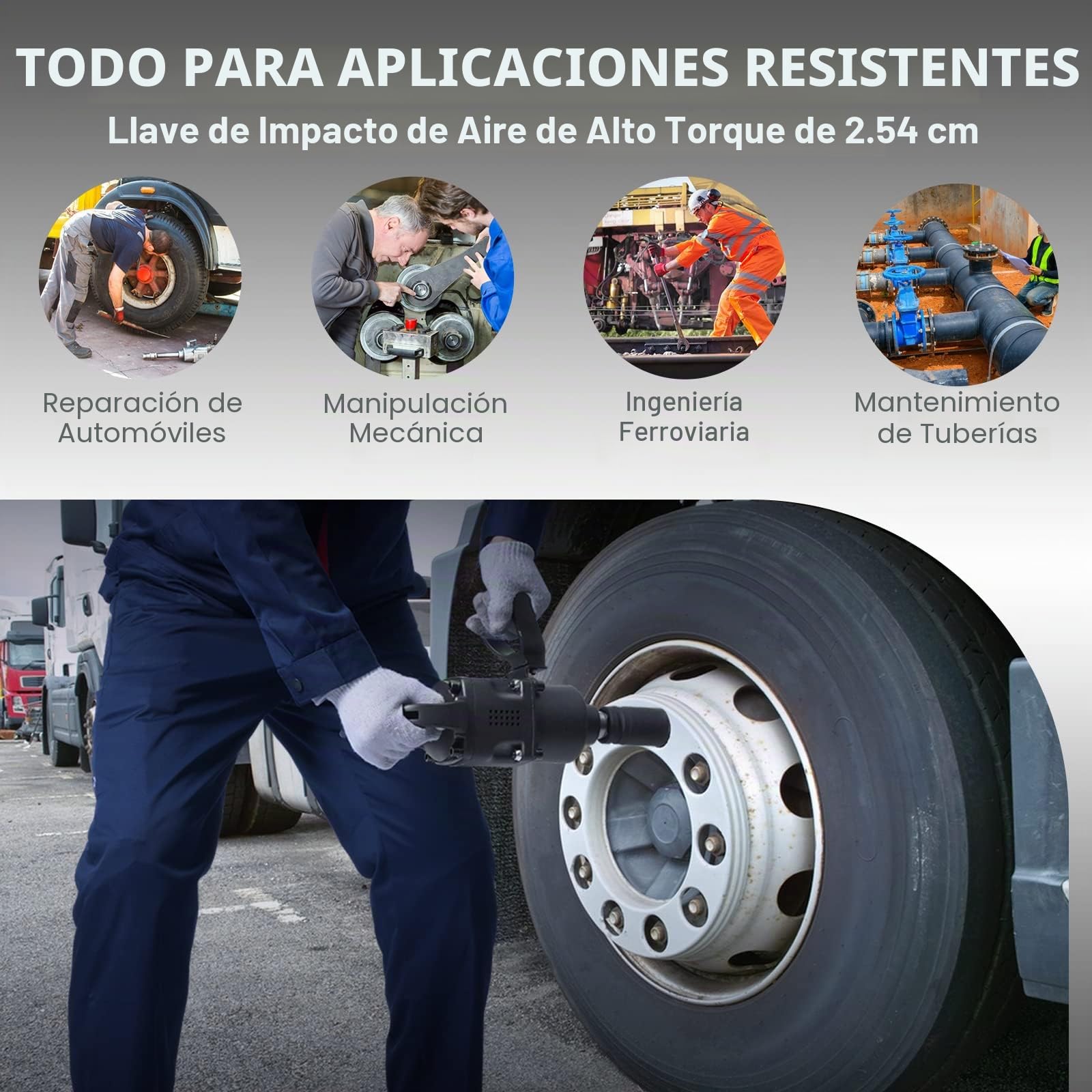 VEVOR Llave de impacto de aire, pistola de impacto de aire de 1 pulgada, par inverso de 2730 pies-libras, mango en D liviano para reparaciones de servicio pesado, tareas de camiones
