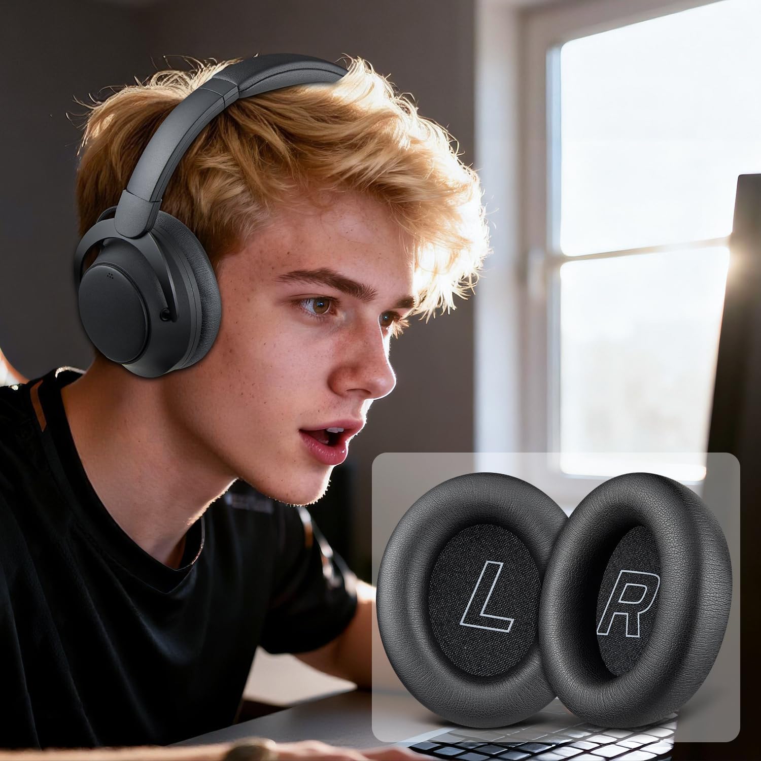 SOULWIT Earpads Replacement for HyperX Cloud Mix 2 β Dual Wireless Over-Ear Headphones, Ear Pads Cushions with Soft Protein Leather and High-Density Memory Foam - Black 3