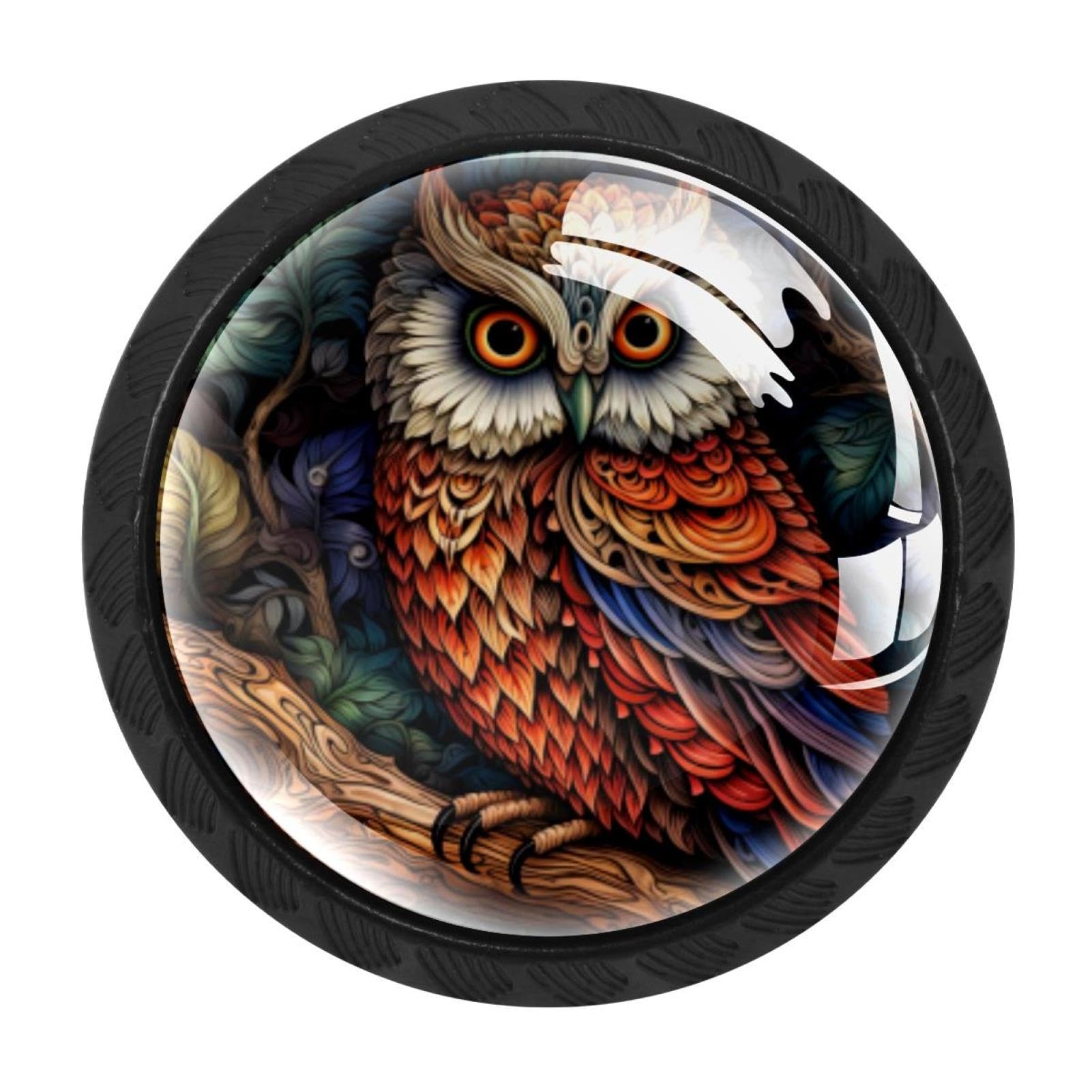 CHENZZZZ 4 Pack Owl Dresser Drawer Cabinet Knobs Round Crystal Glass Knobs Pulls Handles for Kitchen Wardrobe Cupboard Door Hardware