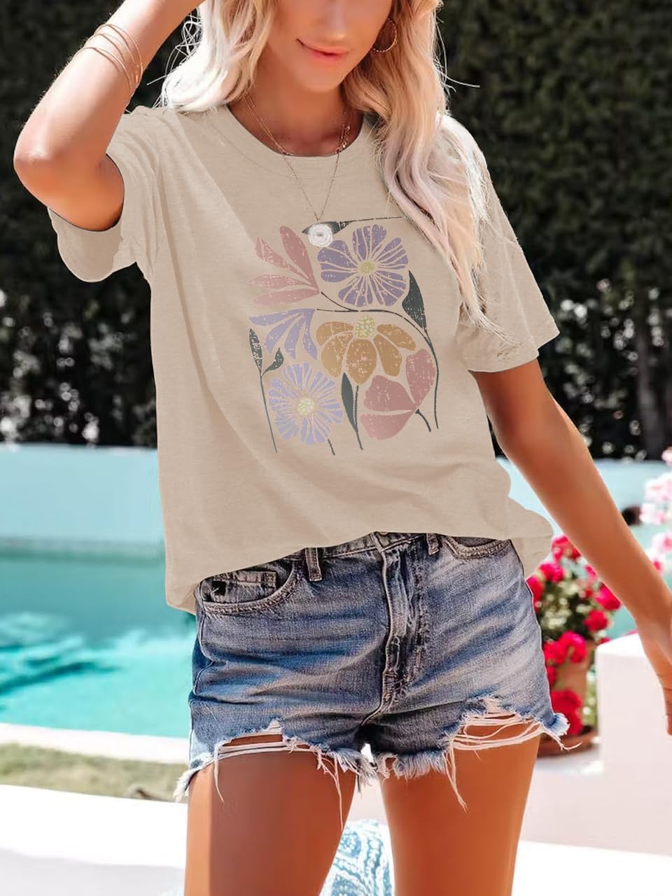 MZEAZRK Womens Summer Graphic Tee Shirts Cottage-Core Cute Boho Short Sleeve Tshirt Teen Girls - Image 3