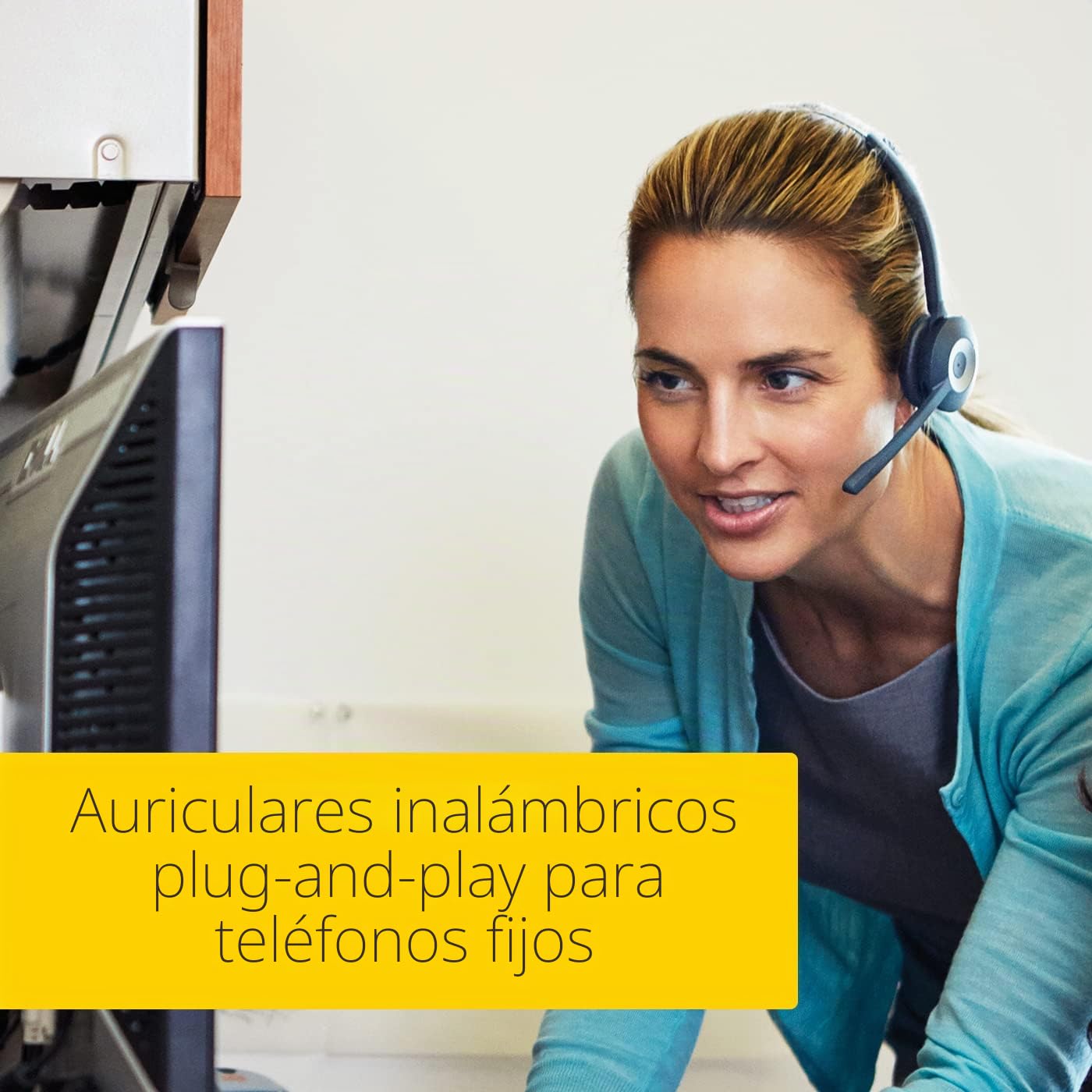 Jabra Pro 920 DECT Auricular alámbrico monoaural - Cancelación de Voz y Ruido en Alta defición, batería para Todo el día - Optimizado para teléfonos de Escritorio - Enchufe UE
