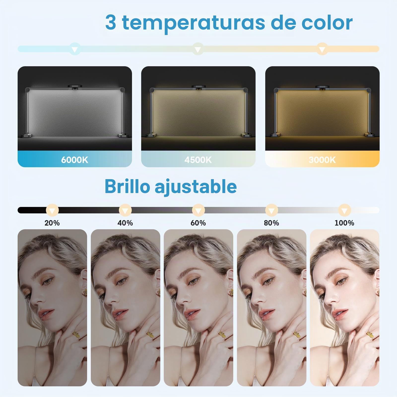 Lámpara de escritorio plegable de media luna de 33.5 pulgadas, 3000 K-6000 K, luz de uñas regulable para escritorio, lámpara LED cuadrada de 40 W con soporte para teléfono para tecnología de uñas,