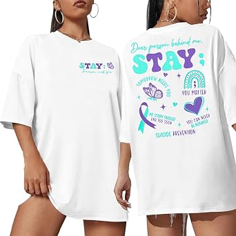 Suicide Awareness Shirt Women Stay Tomorrow Needs You 988 Suicide Prevention Shirt Oversized Semicolon Short Sleeve Tee