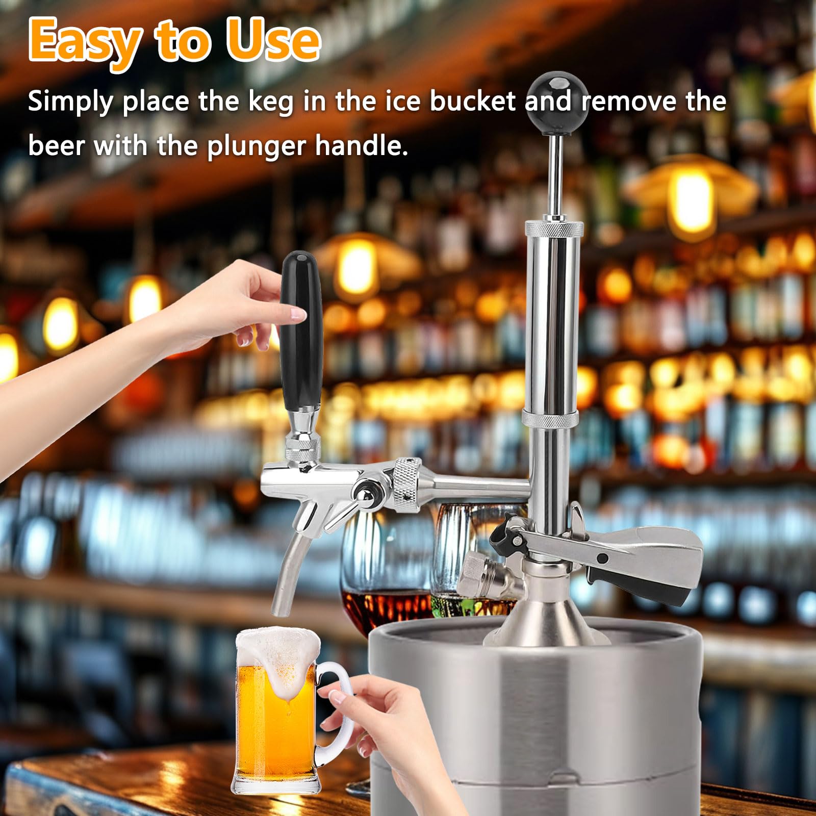 4 Zoll Bierfass Partypumpe, Edelstahl Bierfass Zapfhahn mit Luftpumpe und Verteiler, Fassbier Kegerator Pumpe für Picknicks, Partys oder Camping