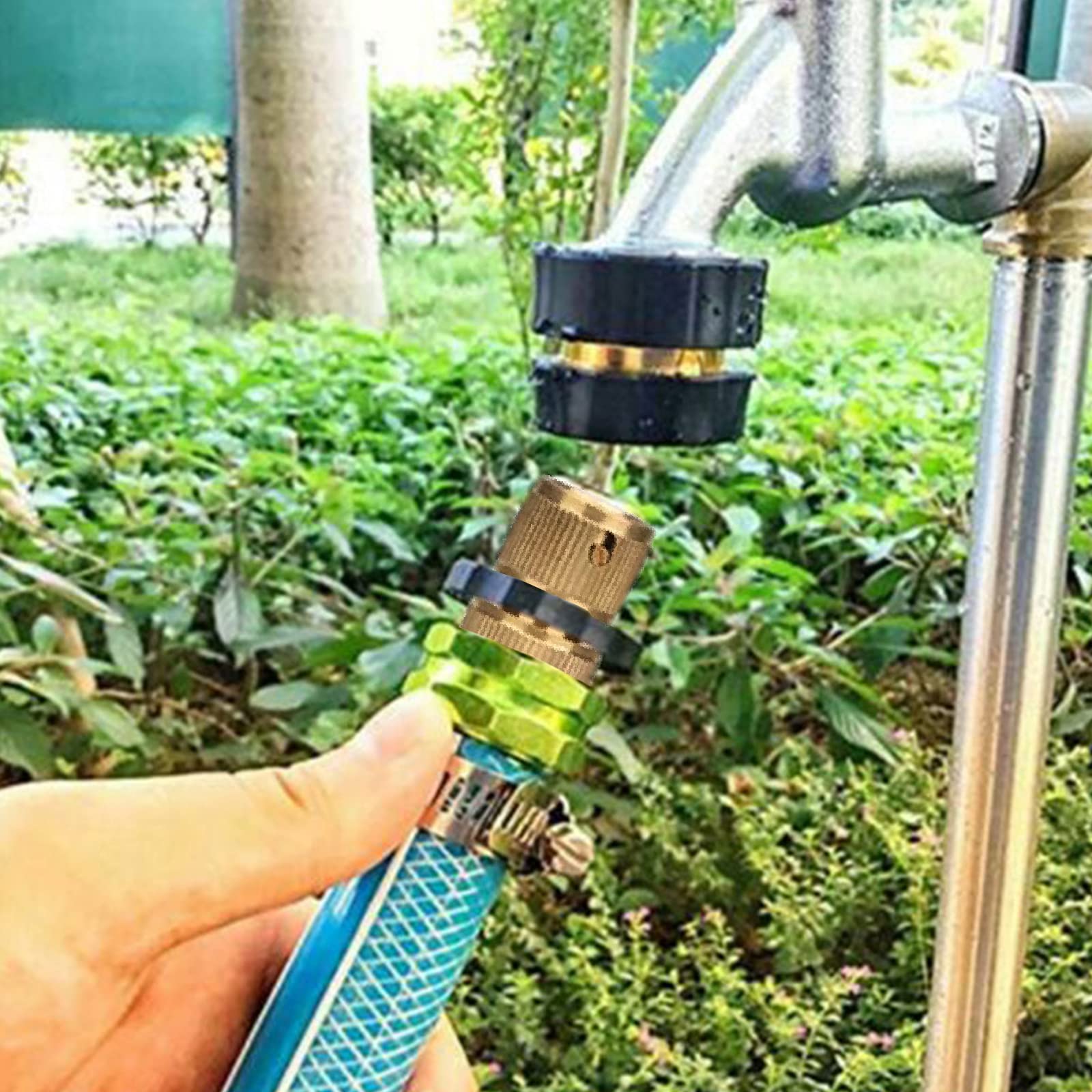 Raccordi rapidi per tubo dell'acqua da giardino, in ottone, facile da collegare (5 set di connettori maschio e femmina), con rondelle in gomma extra