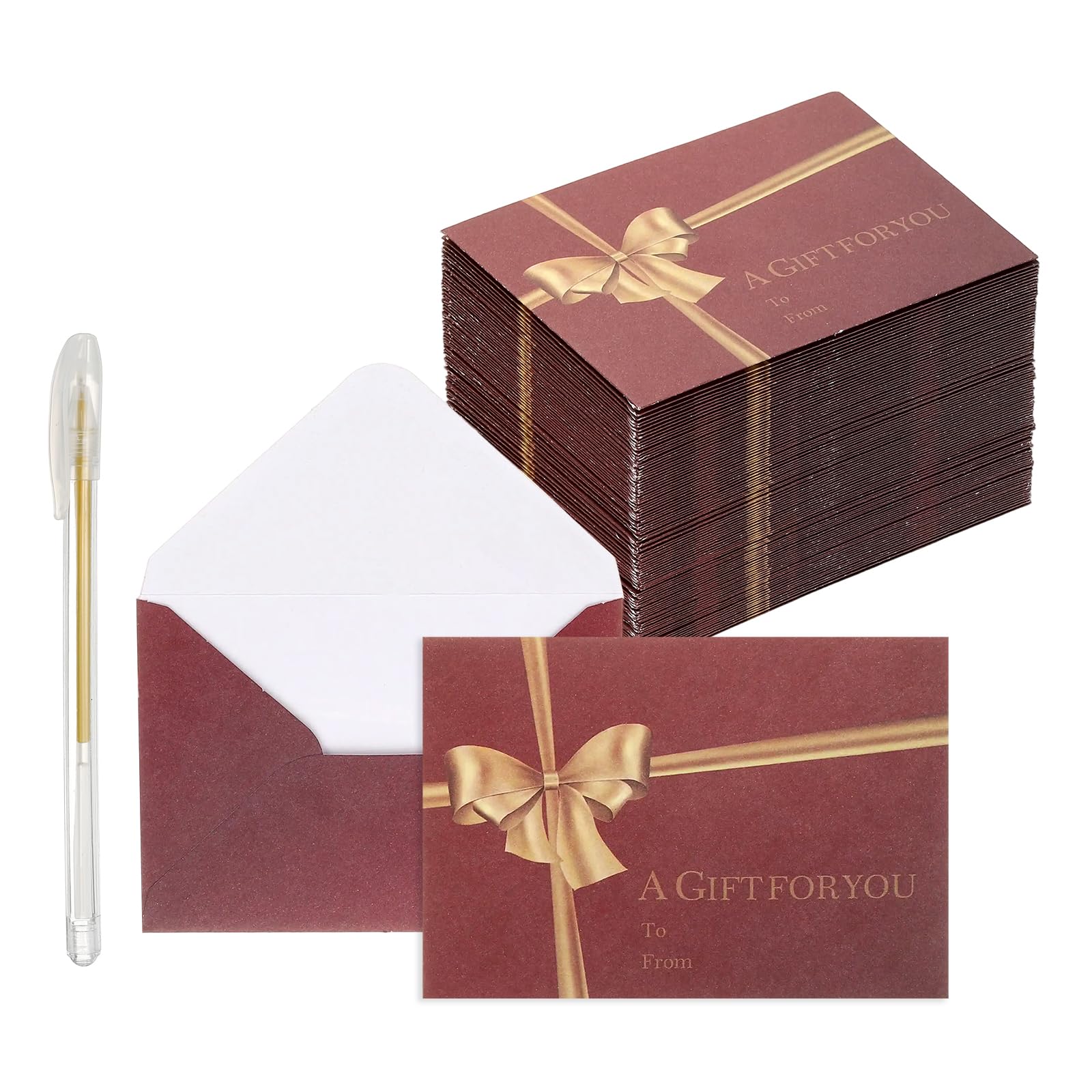 PATIKIL 100Pack Mini Envelopes, 4x3 Card V Flap Small Business Card Envelopes with Gold Ink Pen for Office Wedding Invitations Graduation Party Gift, Red