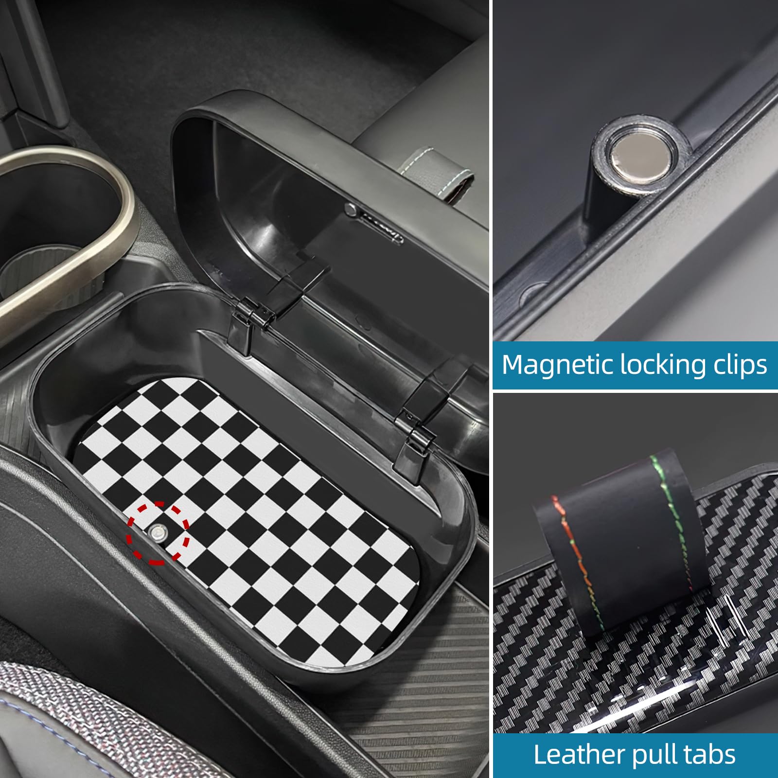 Mittelkonsole Aufbewahrungsbox Armlehne Organizer Tray für Mini Cooper S F65 F66 2024 2025 Automatikgetriebe Zubehör Ablagefach in der Mittelkonsole Mini Zubehör (Schwarz Weiß)
