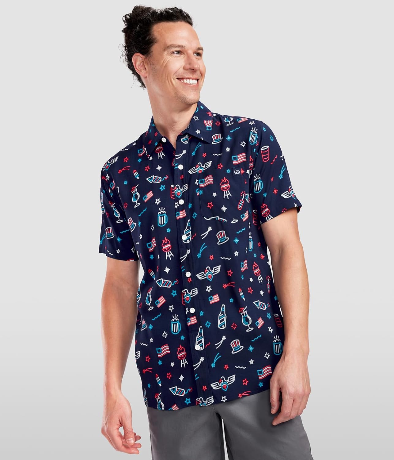 Tipsy Elves Patriotic Shirts for Men - USA Short Sleeve Button Up American Flag Shirts for Men for 4th of July thumbnail