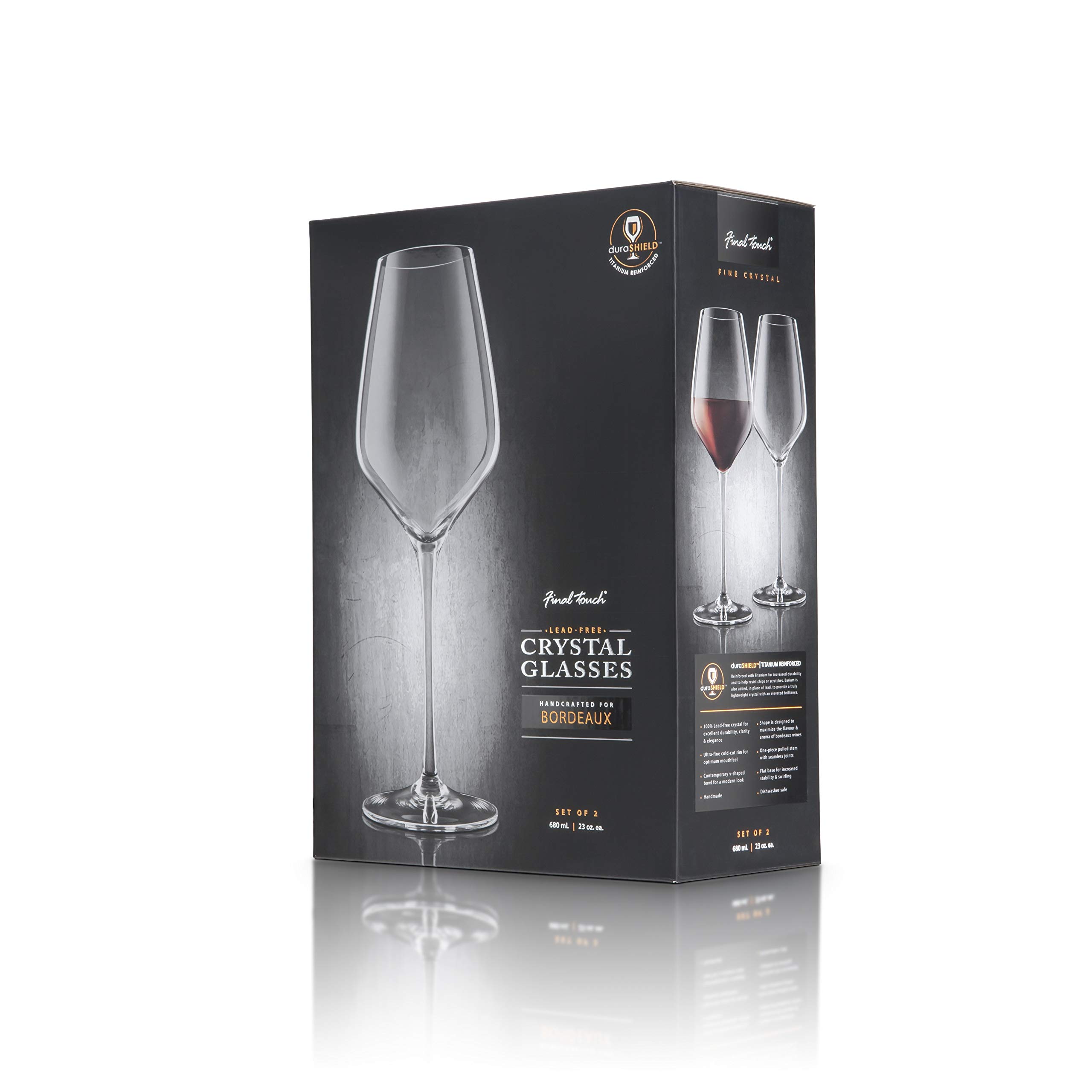 Final Touch - Calici da vino in cristallo per Bordeaux, 100% senza piombo, in DuraShield rinforzato al titanio per una maggiore durata, altezza: 29 cm, capacità: 680 ml, confezione da 2