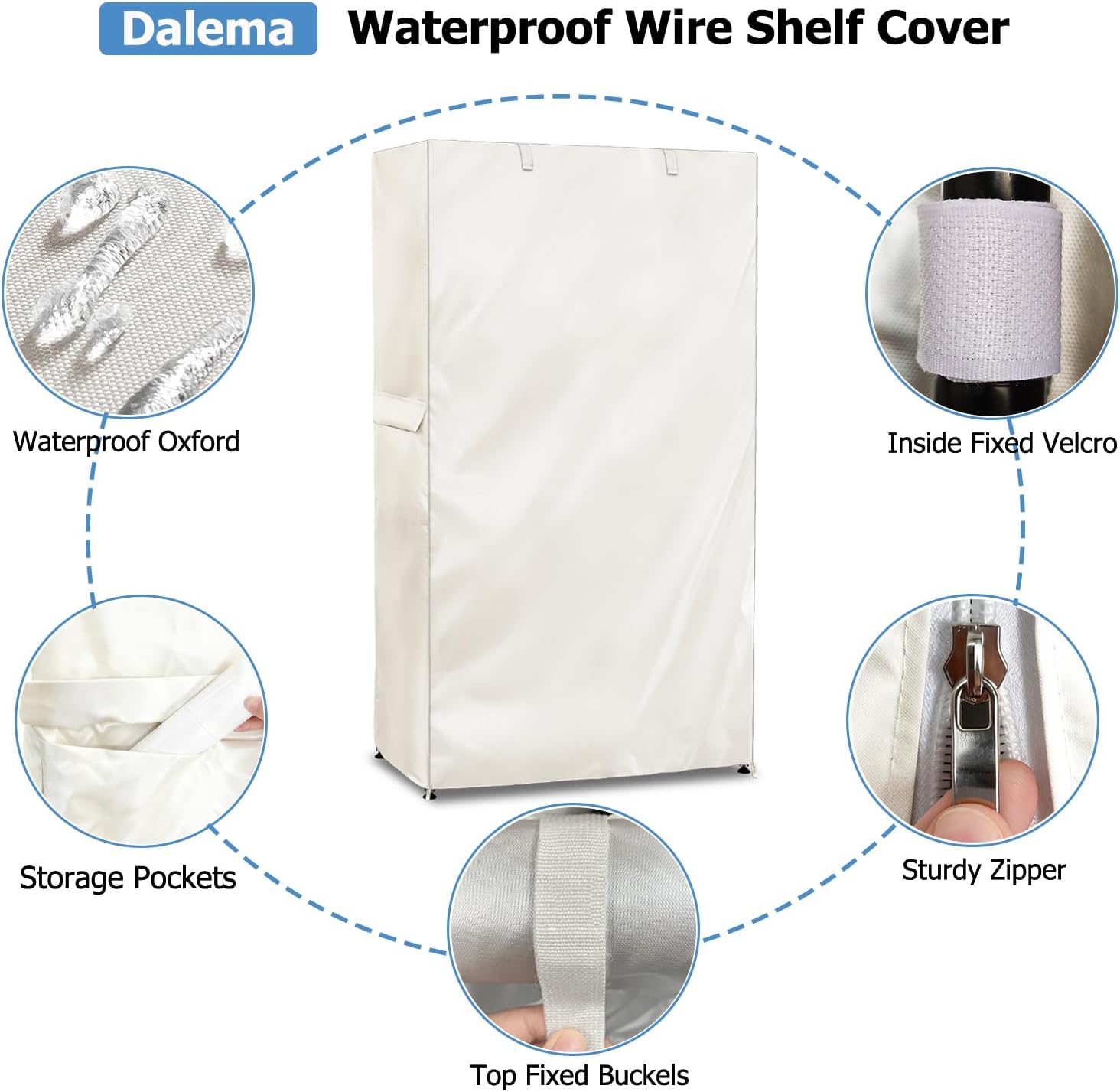 Storage Shelf Cover,Outdoor Heavy Duty 600D 48''W x 18''D x 72''H Dustproof Waterproof Shelf Covers for Wire Shelving,Storage Rack Cover with Zipper,White